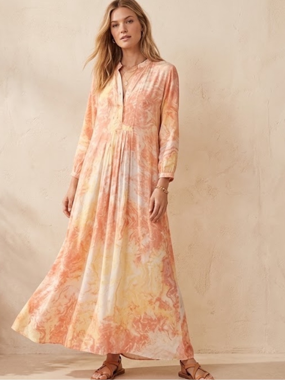 Natalie Martin Tie Dye Maxi Dress Yellow Pink Flowy Boho Size XS